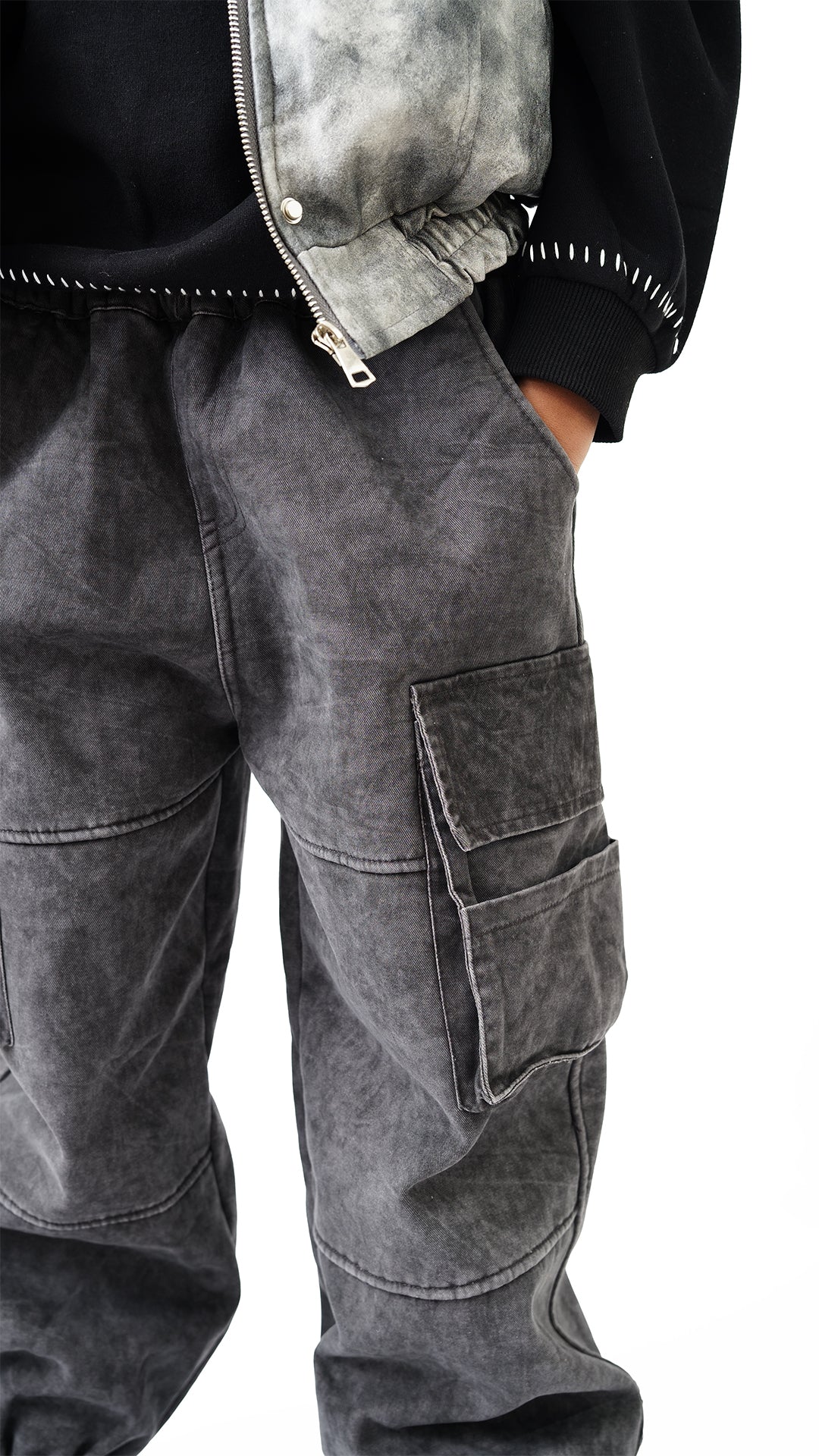 Pantalon Cargo Noir Délavé pour Enfant - Confort et Style Urbain